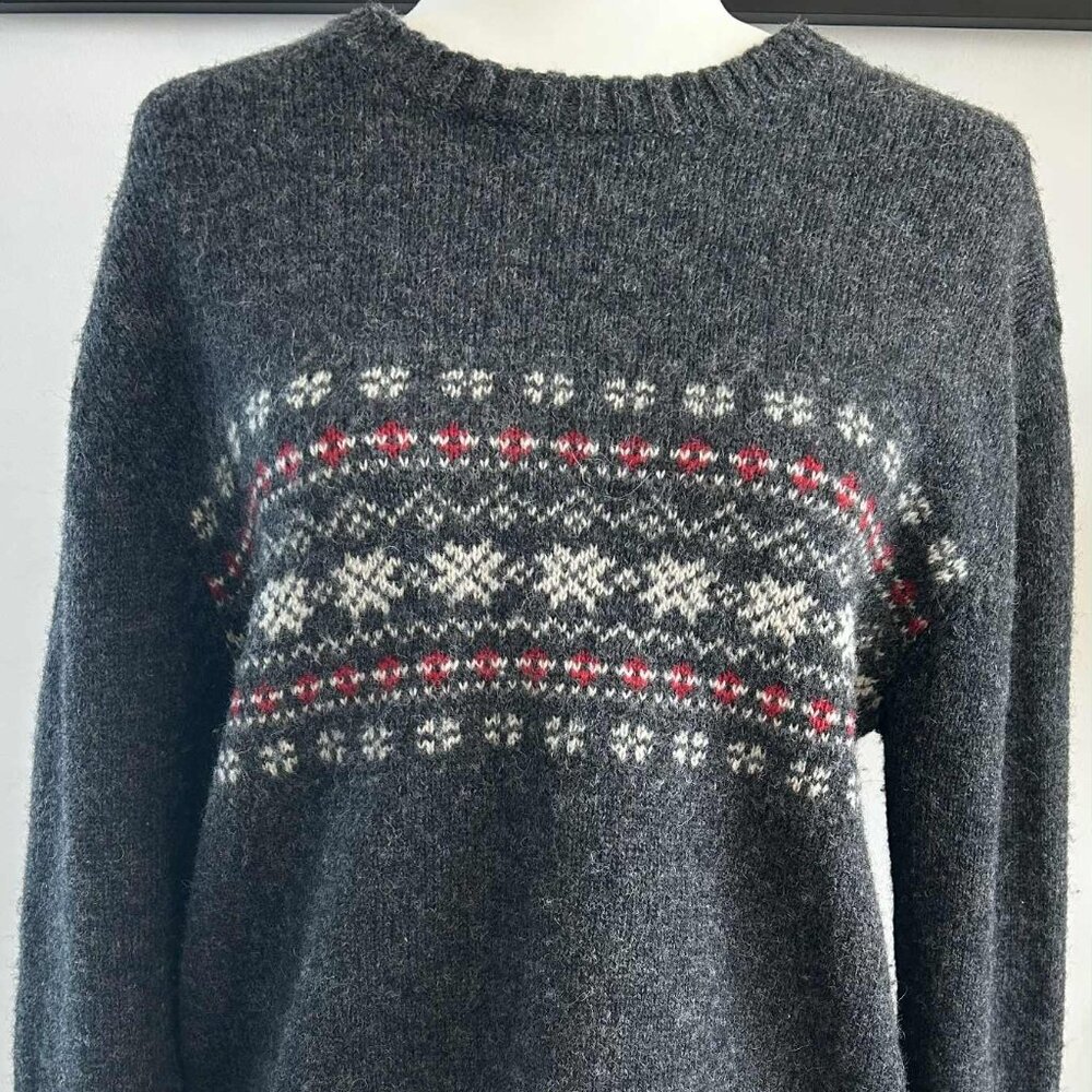 Vintage Jacob Charcoal Shetland Wool Fair Isle Knit Crewneck Sweater – US L